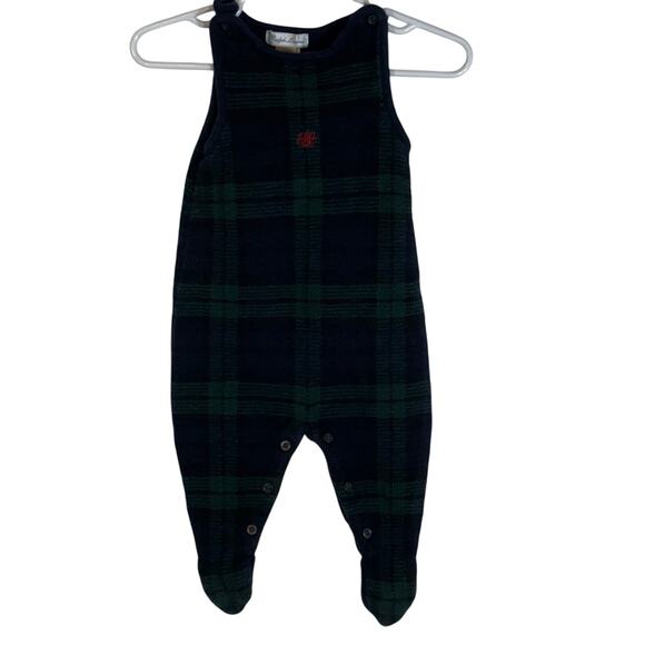 Ralph Lauren Baby 0–6M Plaid Knit Footed Romper Green Navy Tartan Cotton - Picture 1 of 4